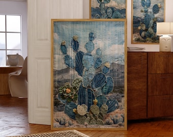 Denim Decor Prickly Pear Cactus Art Print Poster Desert Landscape Denim ...