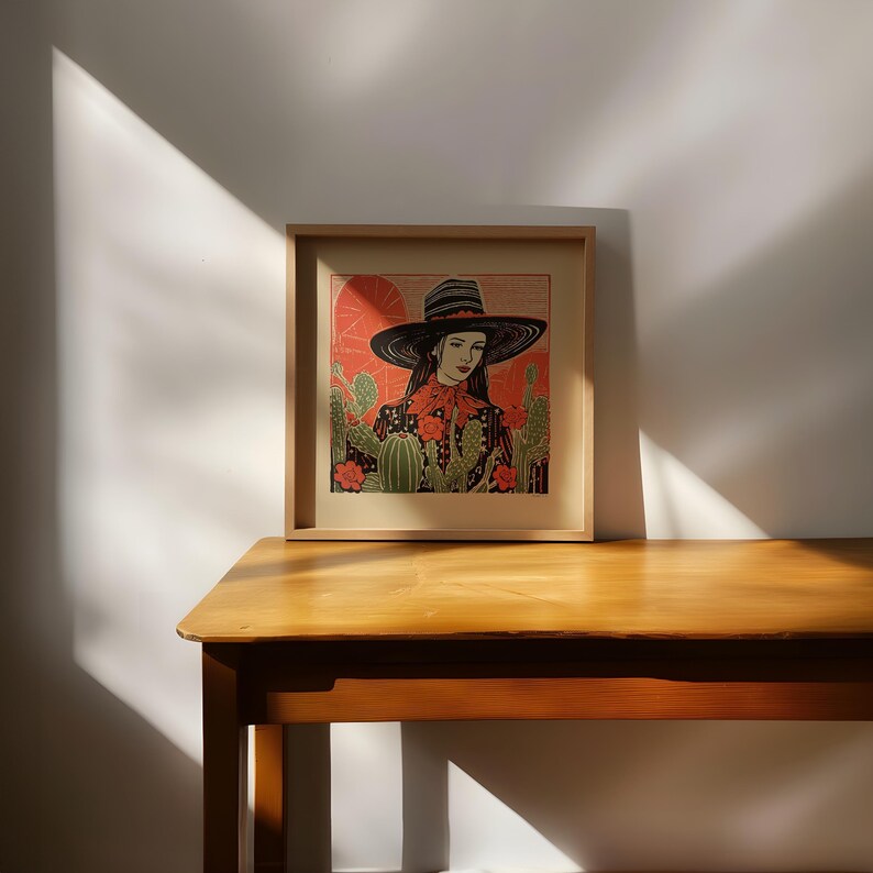 Cowgirl Wall Art Print Poster Western Decor Ranch Style Desert Illustration Linocut Inspired Southwestern Modern Farmhouse Bedroom image 8