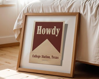 Texas Wall Art College Station Vintage Style Print Dorm Decor Gift Texas Home Decoration Office Wall Decor Game Day Sport Room Art Howdy