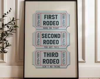 First Rodeo Ticket Stub Wall Art Print Trendy Dorm Fun Decor Western Boho Art Poster Blue