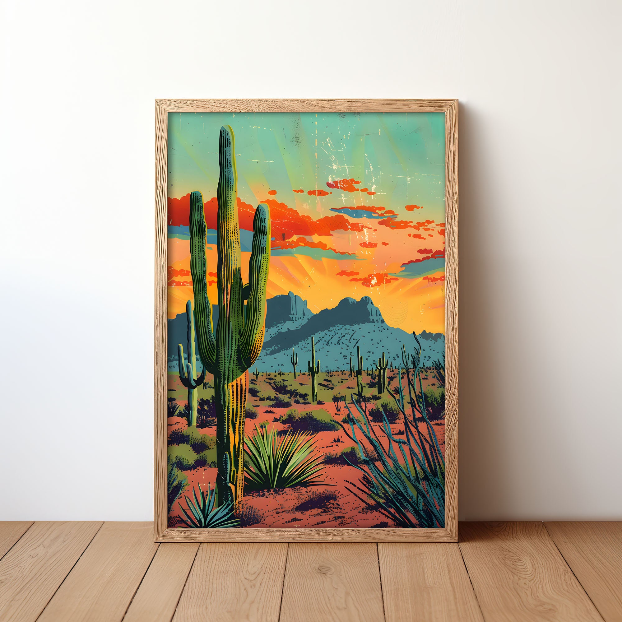 Vintage Postcard Colorful Desert Landscape Art Poster Print Wall Decor ...