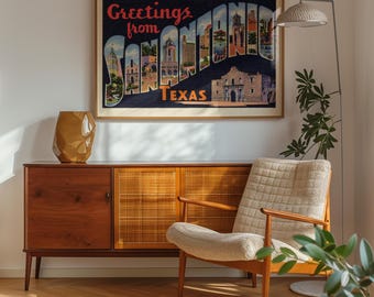 San Antonio Texas Vintage Postcard Print Texas Art Poster Retro Colorful Travel Poster Art Print Alamo Art Poster