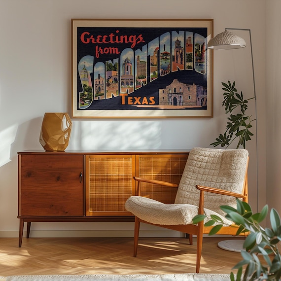 San Antonio Texas Vintage Postcard Print Texas Art Poster Retro Colorful Travel Poster Art Print Alamo Art Poster