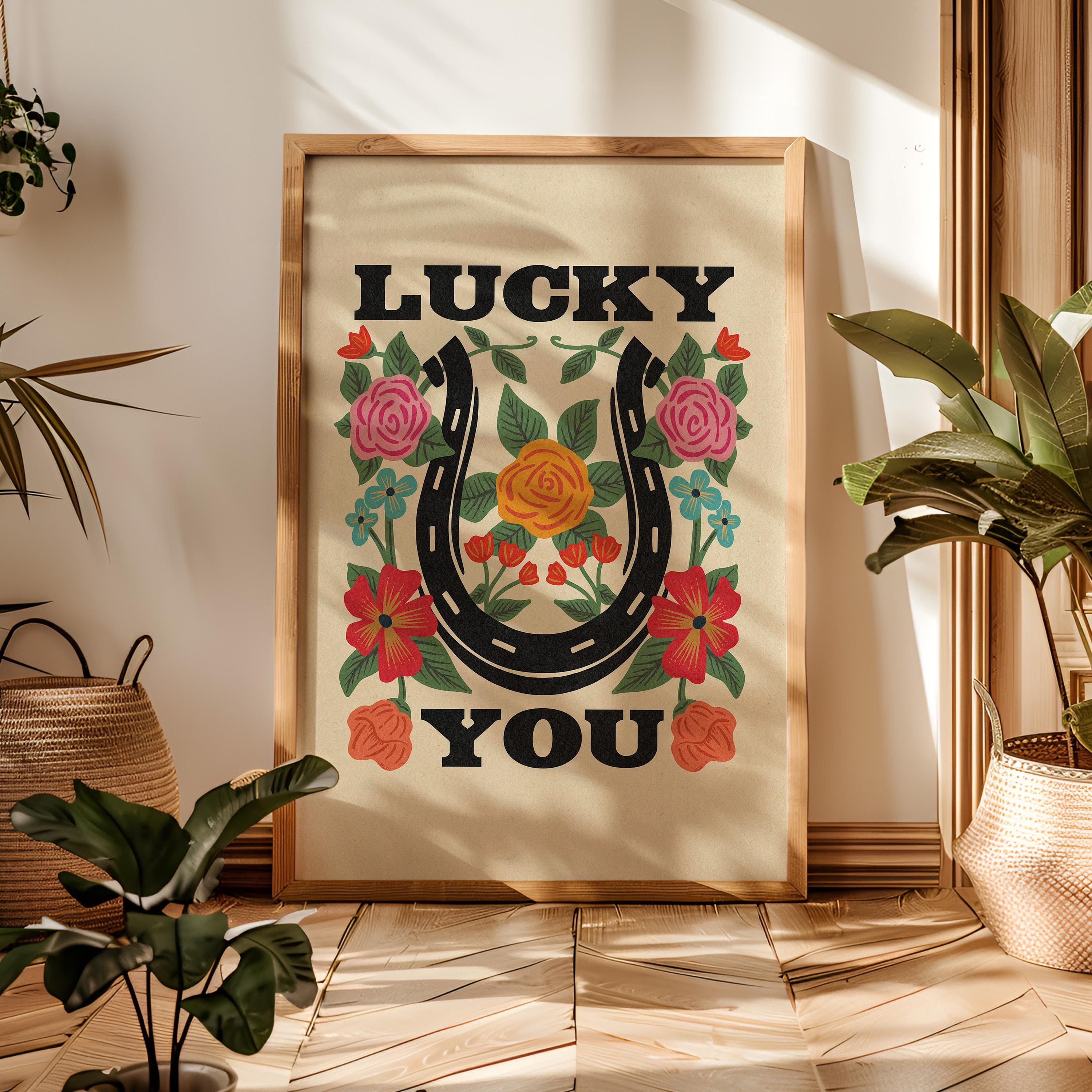 Farmhouse Lucky Decor Wall Accent Room Art Horse Print Boho Style Home Gift for House Country Decor Equestrian Art Lucky Charm Wall Piece