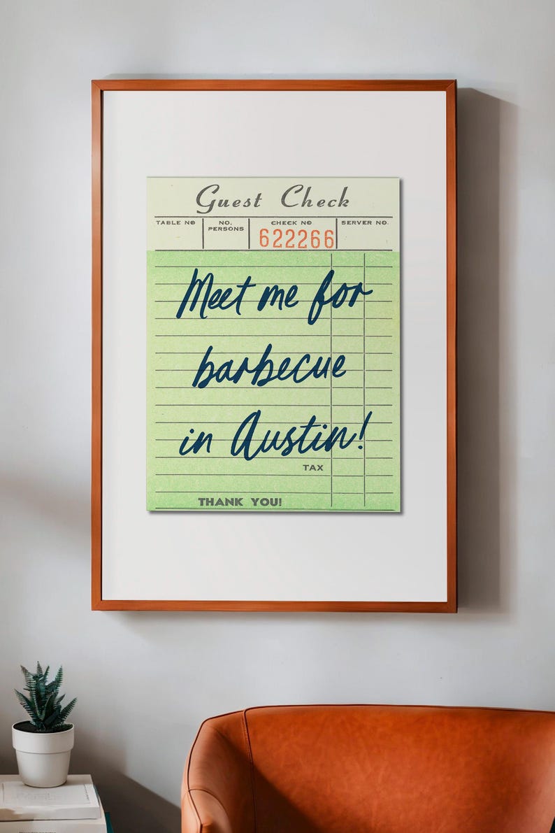 Texas Kitchen Print Guest Check Decor Austin Style Dining Room Wall Art ...