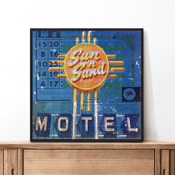 Sun 'n Sand Motel Mixed Media Collage Art Print