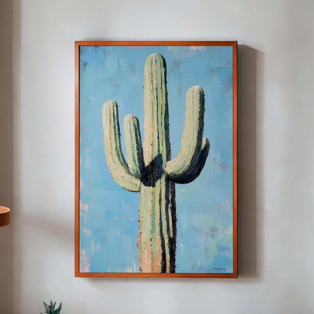 Cactus Trendy Wall Art Poster Print Blue Desert Decor Western Poster ...