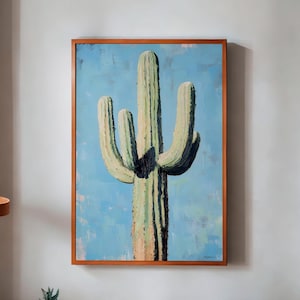 Kaktus Trendy Wand Kunst Poster Druck Blaue Wüste Dekor Western Poster Mexikanische Wandkunst Ölgemälde Kunst Boho Print