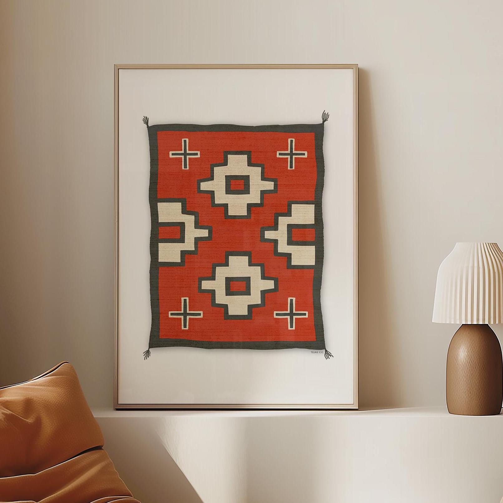 Southwestern Wall Art Native American Wall Decor Home Living Room Textile Print Boho Tribal Geometric Print Western Entryway Art Office Gift