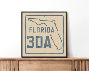 Florida Beach Road Sign Art Print For Beach House Decor Wall Poster For Beach Themed Room Vacation House Art Poster Beach Decor Square Art
