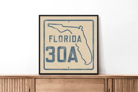 Florida Beach Road Sign Art Print For Beach House Decor Wall Poster For Beach Themed Room Vacation House Art Poster Beach Decor Square Art