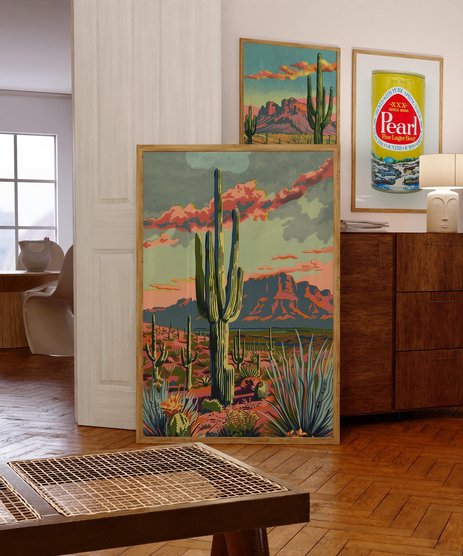 Paint by Number Style Desert Wall Art Vintage Cactus Print Southwestern ...