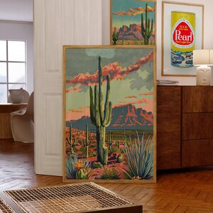 Paint by Number Style Desert Wall Art Vintage Cactus Print Southwestern ...