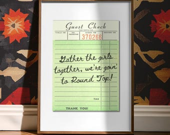 Vintage Texas Print for Home Wall Decor Farmhouse Style Kitchen Art Vintage Check Country Design Girl Gift Weekend Present Round Top Texas