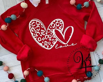 Love Crew Sweatshirt / Double Love Leopard / Valentines Tee / Girls Valentines Day Shirt / Toddler / Youth