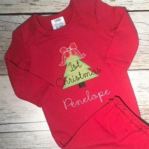 Newborn Christmas Outfit / Baby&#39;s First Christmas / Christmas Gown / Baby Christmas Gown / Christmas Tree Gown / Baby Shower Gift
