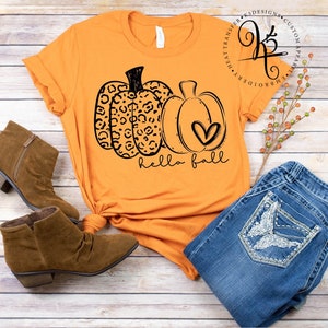 Black Hello Fall Thanksgiving Bow Pumpkin Graphic Tee