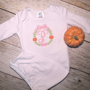 Monogram Pumpkin Gown / Pumpkin Gown / Monogrammed Gown / Baby Girl Gown / Fall Pumpkin Gown / Baby Shower Gift / Coming Home Outfit