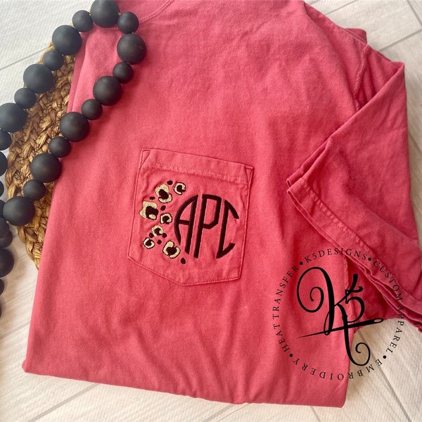 Leopard Monogram Shirt / Monogram Pocket Tee / Monogram / Comfort Colors Short Sleeve Tee / Personalized Tee / Gifts For Her / Bridal Gifts