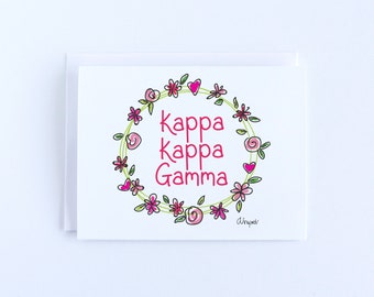 Kappa Kappa Gamma Flower and Heart Wreath Notecard Set Officially Licensed