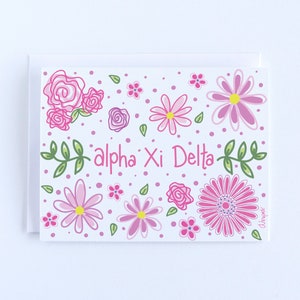 Alpha Xi Delta Pink Flowers Sorority Notecard Set Officially Licensed