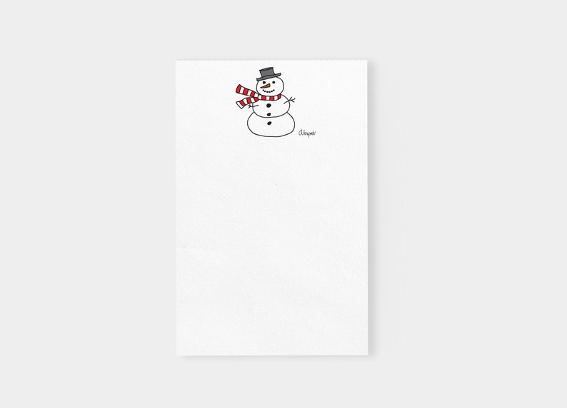 May include: A simple line drawing of a snowman wearing a black top hat and a red and white striped scarf. The snowman has a carrot nose and two black eyes. The drawing is on a white background.