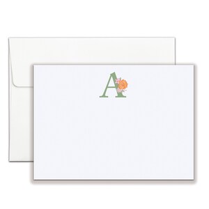 Personalized Floral Initial Flat Notecard Set