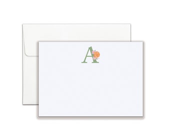 Personalized Floral Initial Flat Notecard Set