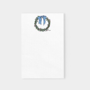 French Blue Bow Botanical Wreath Notepad