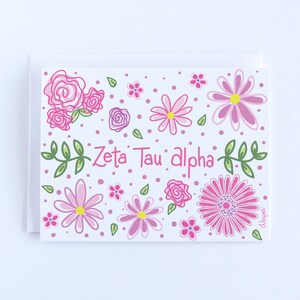 Zeta Tau Alpha Pink Flowers Sorority Notecard Set Officially Licensed