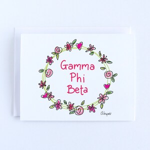 Gamma Phi Beta Flower and Heart Wreath Notecard Set Officially Licensed