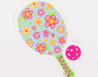 Floral Pickleball Paddle and Pink Ball Die Cut Sticker