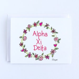 Alpha Xi Delta Flower and Heart Wreath Notecard Set Officially Licensed