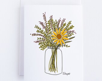 Sunflower Bouquet in a Jar Notecard Set