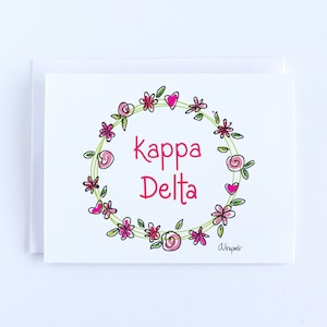 Kappa Delta Flower and Heart Wreath Notecard Set Officially Licensed