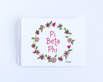 Pi Beta Phi Sorority Flower and Heart Wreath Notecard Set Officially Licensed