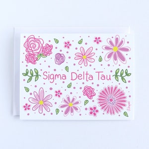 Sigma Delta Tau Pink Flowers Sorority Notecard Set Officially Licensed