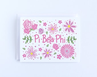 Pi Beta Phi Pink Flowers Sorority Notecard Set Officially Licensed
