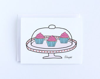 Whimsical Cakestand with Pink Cupcakes Notecard Set