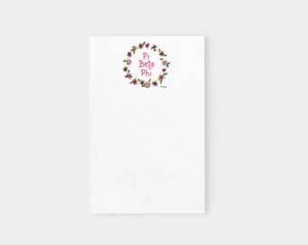 Pi Beta Phi Sorority Flower and Heart Wreath Notepad Officially Licensed