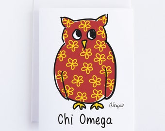 Chi Omega Owl Sorority Notecard Set Officially Licensed