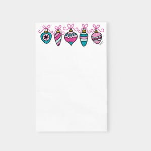 Merry & Bright Pink Bow Christmas Ornaments Notepad
