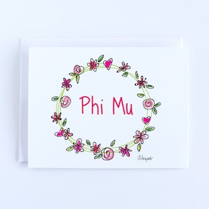 Phi Mu Flower and Heart Wreath Notecard Set Officially Licensed