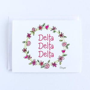 Delta Delta Delta Flower and Heart Wreath Notecard Set Officially Licensed