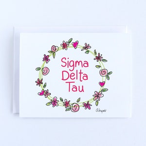 Sigma Delta Tau Flower and Heart Wreath Sorority Notecard Set Officially Licensed