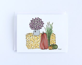 Fall Harvest Mum and Pumpkins Notecard Set