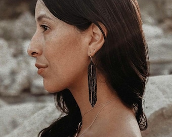 Handmade Charcoal Snake Earrings – 18k Gold Vermeil Sterling Silver Hooks, Modern Dangle Jewelry