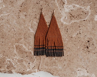 Seed Bead Fringe Earrings ⋄ Bohemian Beaded Fringe Earrings ⋄ Handmade Boho Dangle Indigenous Jewelry ⋄ 24k Gold Plated Silver