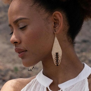 AVANI ⋄ Gold Obsidian Earrings ⋄ Matte Ivory & Gold Seed Bead Fringe Earrings ⋄ Handmade Dangle Jewelry ⋄ 24k Gold Plated Silver