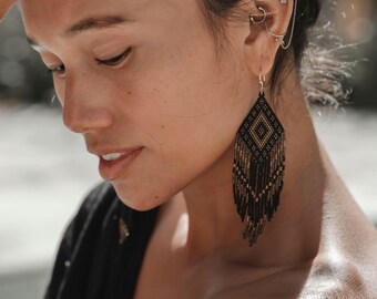 Charcoal Fringe Earrings | 18k Gold Vermeil, Sterling Silver Hooks, Wabi Sabi Handmade